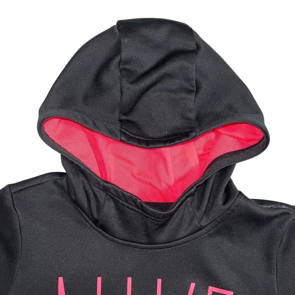 Nike Girls Dri Fit Hoodie Hooded Athletic Sweatshirt Pullover Black Pink Large